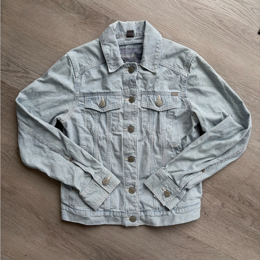 Eddie Bauer Light Blue Pinstripe Cotton Jean Jacket